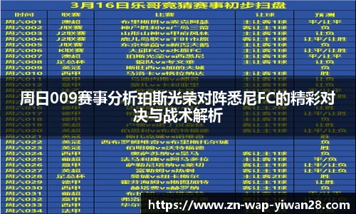周日009赛事分析珀斯光荣对阵悉尼FC的精彩对决与战术解析